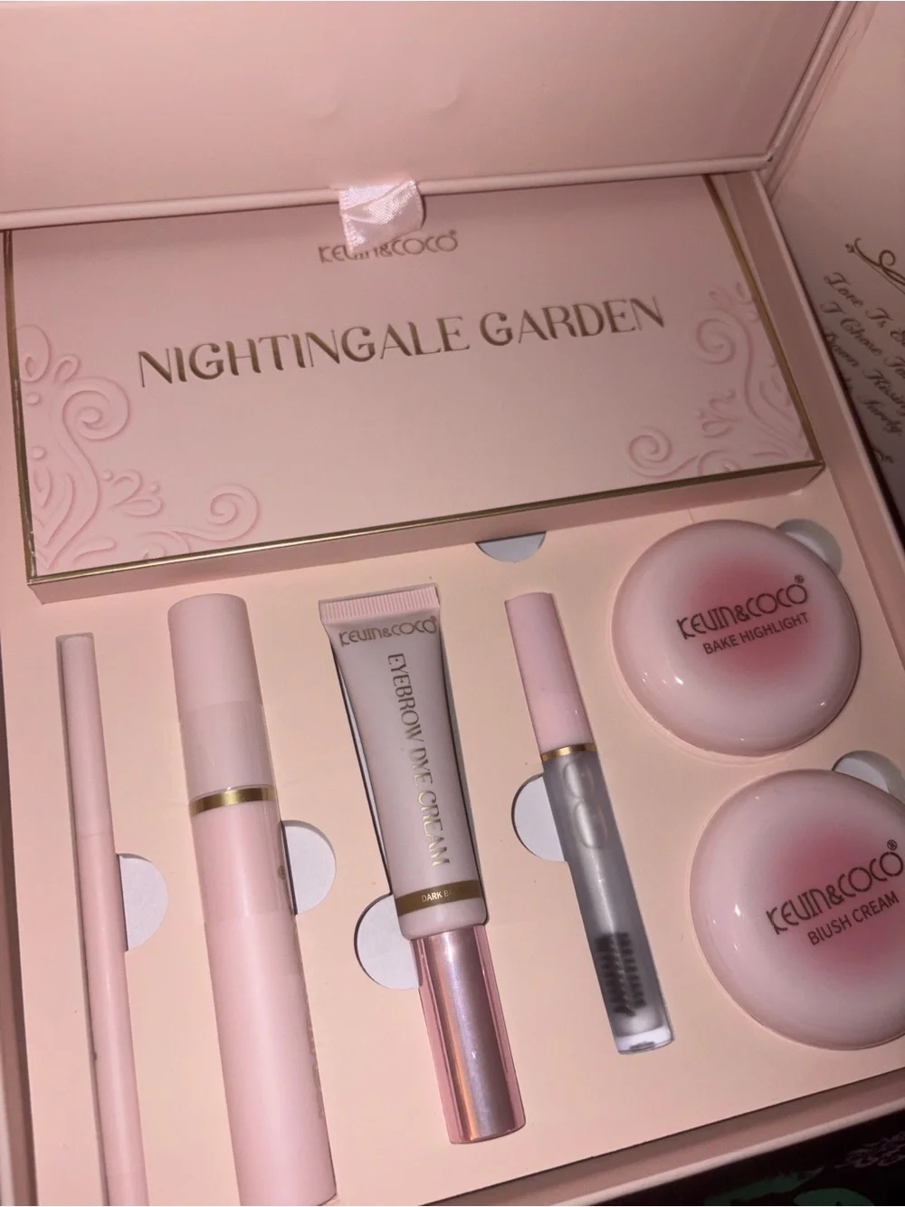 KEVIN&COCO Pink Decorative Gift Box with Gold LC Accent full makeup kit pr box